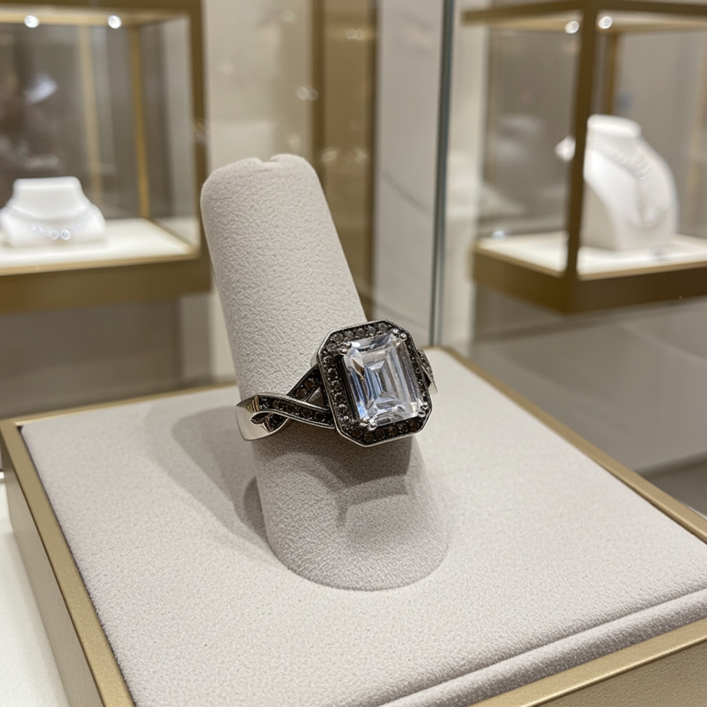 Bague Femme Argent 925 Zircon Émeraude Halo Marcassite Art Déco