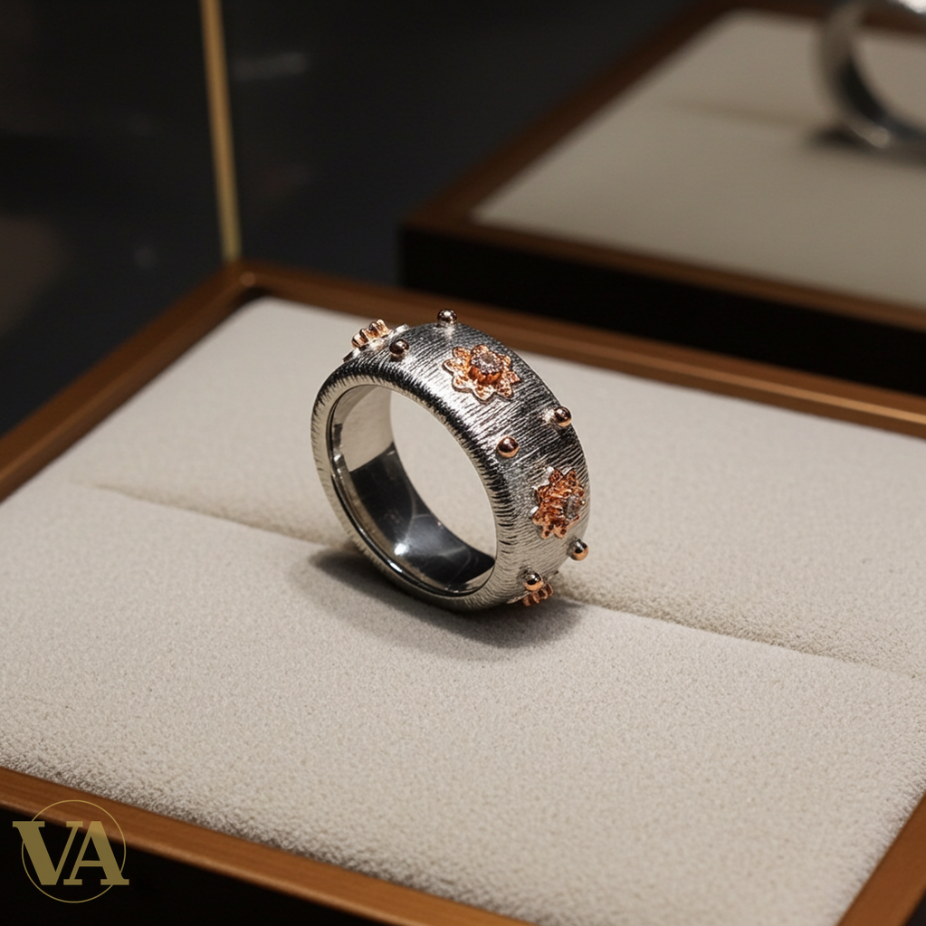 Bague Femme argent 925 anneau large brossé or rose-Vindicta : Bijoux Argent 925 Massif, Luxe et Héritage