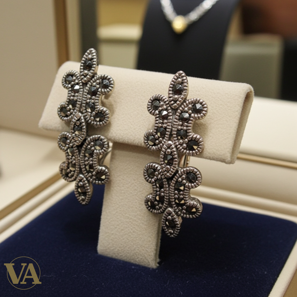 Boucles d'Oreilles Femme Argent 925 Marcassite Fleur de Lys-Vindicta : Bijoux Argent 925 Massif, Luxe et Héritage