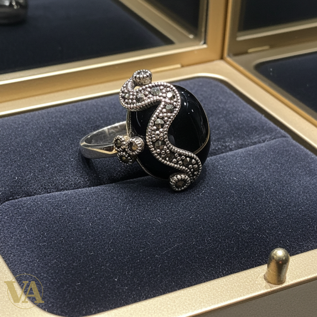 Bague femme argent 925 onyx & marcassites – Élégance intemporelle-Vindicta : Bijoux Argent 925 Massif, Luxe et Héritage
