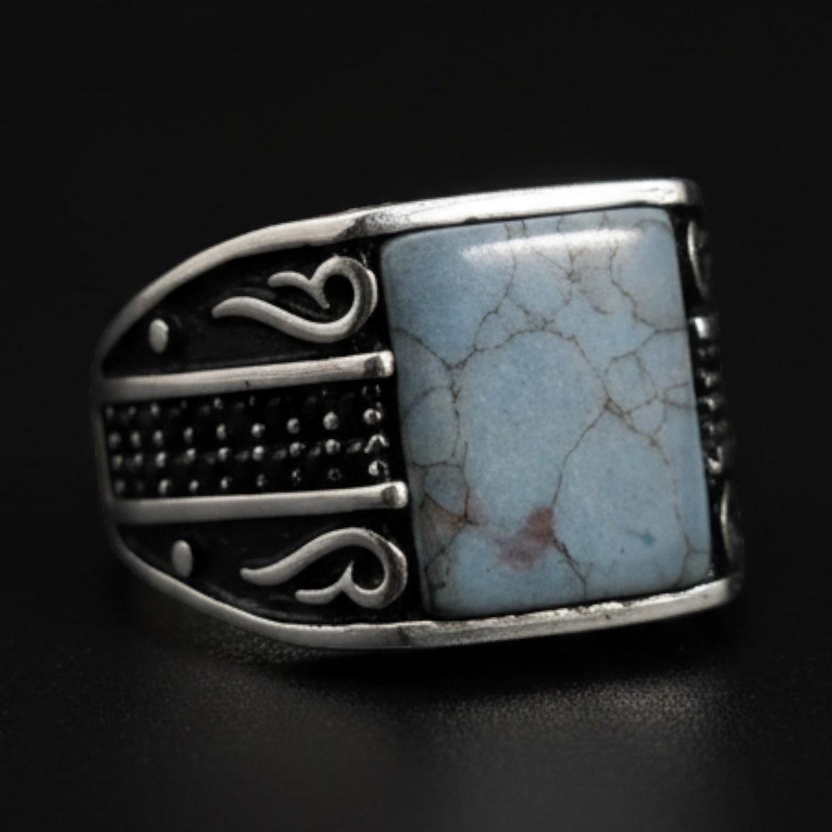 Chevalière Homme Argent 925 – Turquoise Naturelle & Arabesques Ajourées - Argent 925 - Vindicta