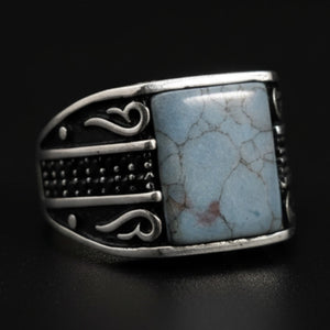 Chevalière Homme Argent 925 – Turquoise Naturelle & Arabesques Ajourées