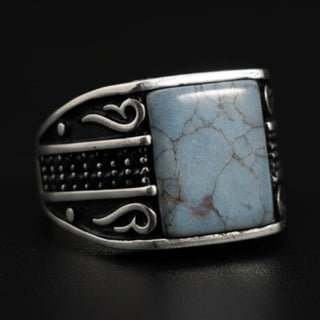 Chevalière Homme Argent 925 – Turquoise Naturelle & Arabesques Ajourées