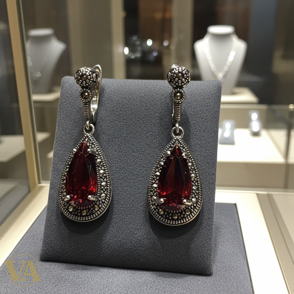 Boucles d’oreilles Femme pendantes goutte Grenat en Argent 925 style vintage-Vindicta : Bijoux Argent 925 Massif, Luxe et Héritage