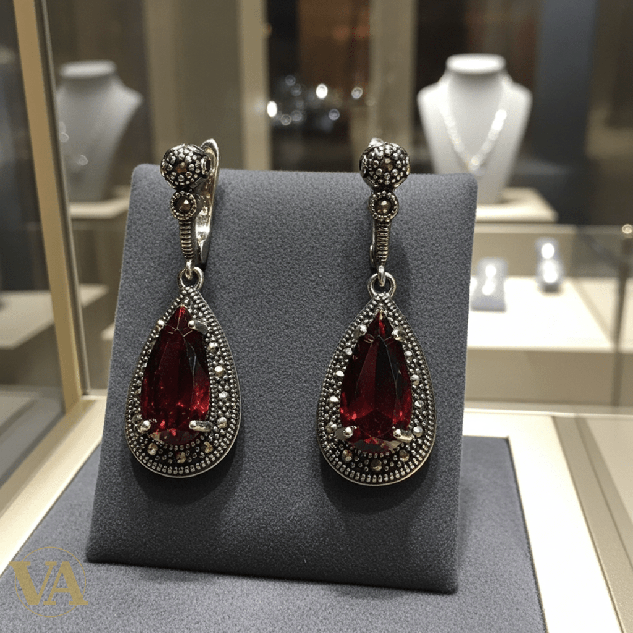 Boucles d’oreilles Femme pendantes goutte Grenat en Argent 925 style vintage - Argent 925 - Vindicta