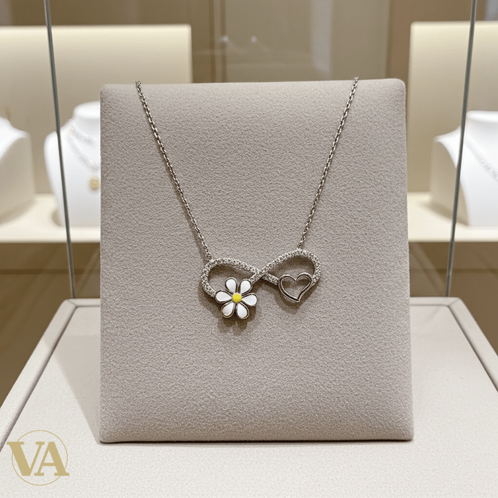Collier Femme Argent 925 Infini Marguerite Émail – Pendentif Cœur Zircons - Argent 925 - Vindicta