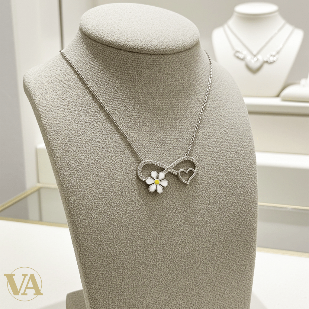 Collier Femme Argent 925 Infini Marguerite Émail – Pendentif Cœur Zircons - Argent 925 - Vindicta