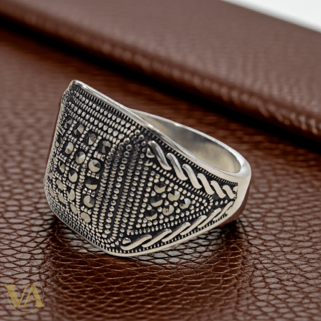 Bague Homme Argent 925 & Marcassite large - Argent 925 - Vindicta