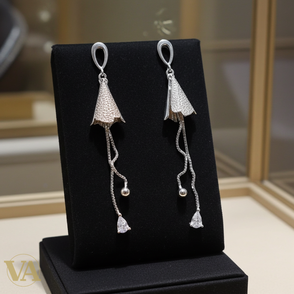 Boucles d’oreilles Femme pendantes fleur en Argent 925 serties de zirconiums-Vindicta : Bijoux Argent 925 Massif, Luxe et Héritage