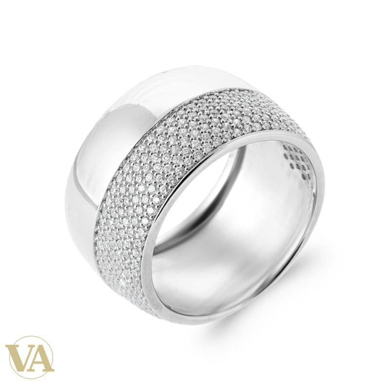 Bague Femme Argent 925 Rhodié – Double Bande Polie et Pavée — vue du bijou non porté