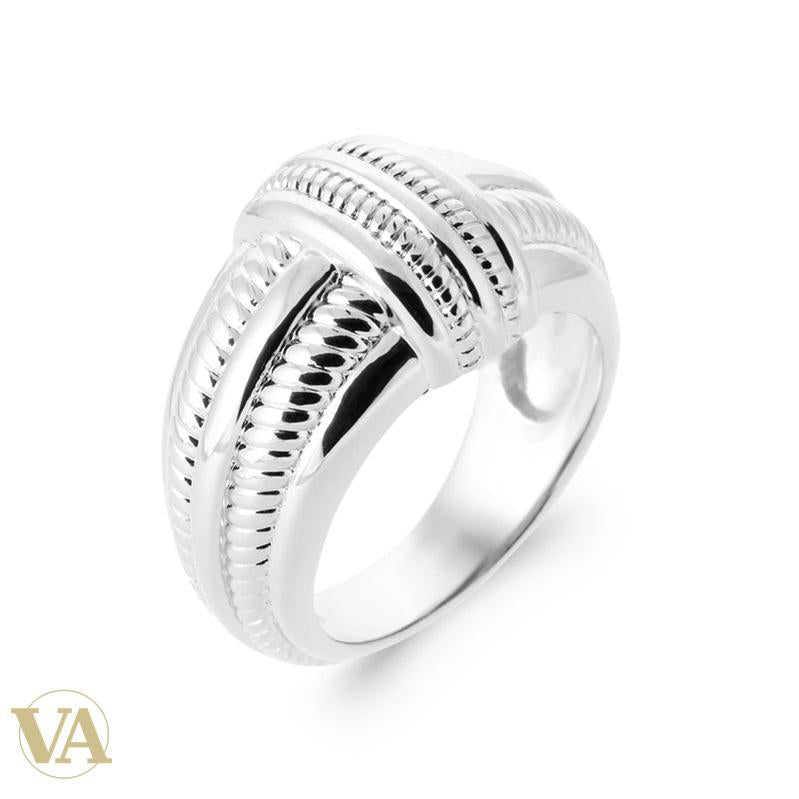 Bague Femme Argent 925 Rhodié – Rubans Croisés Cannelés — détail