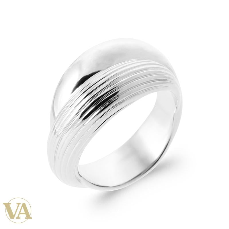 Bague Femme Argent 925 Rhodié – Anneau Large Strié — détail