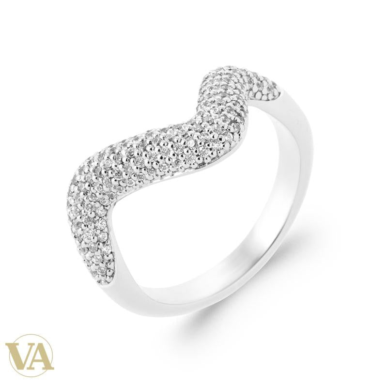 Bague Femme Argent 925 Rhodié – Vague Pavée de Zirconium — vue du bijou non porté