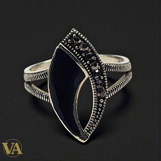 Bague femme argent 925 onyx noir et marcassites
