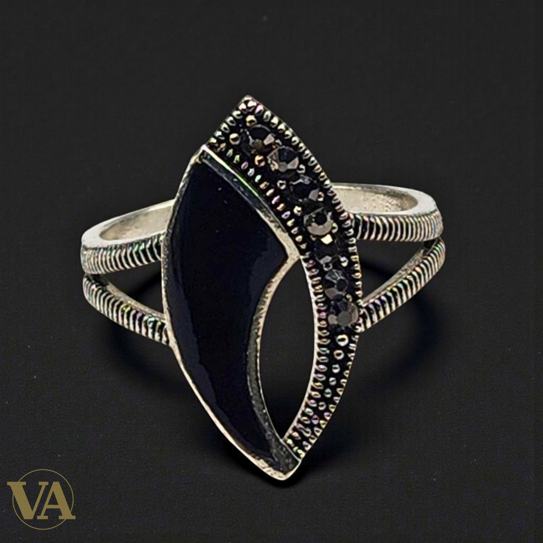 Bague femme argent 925 onyx noir et marcassites