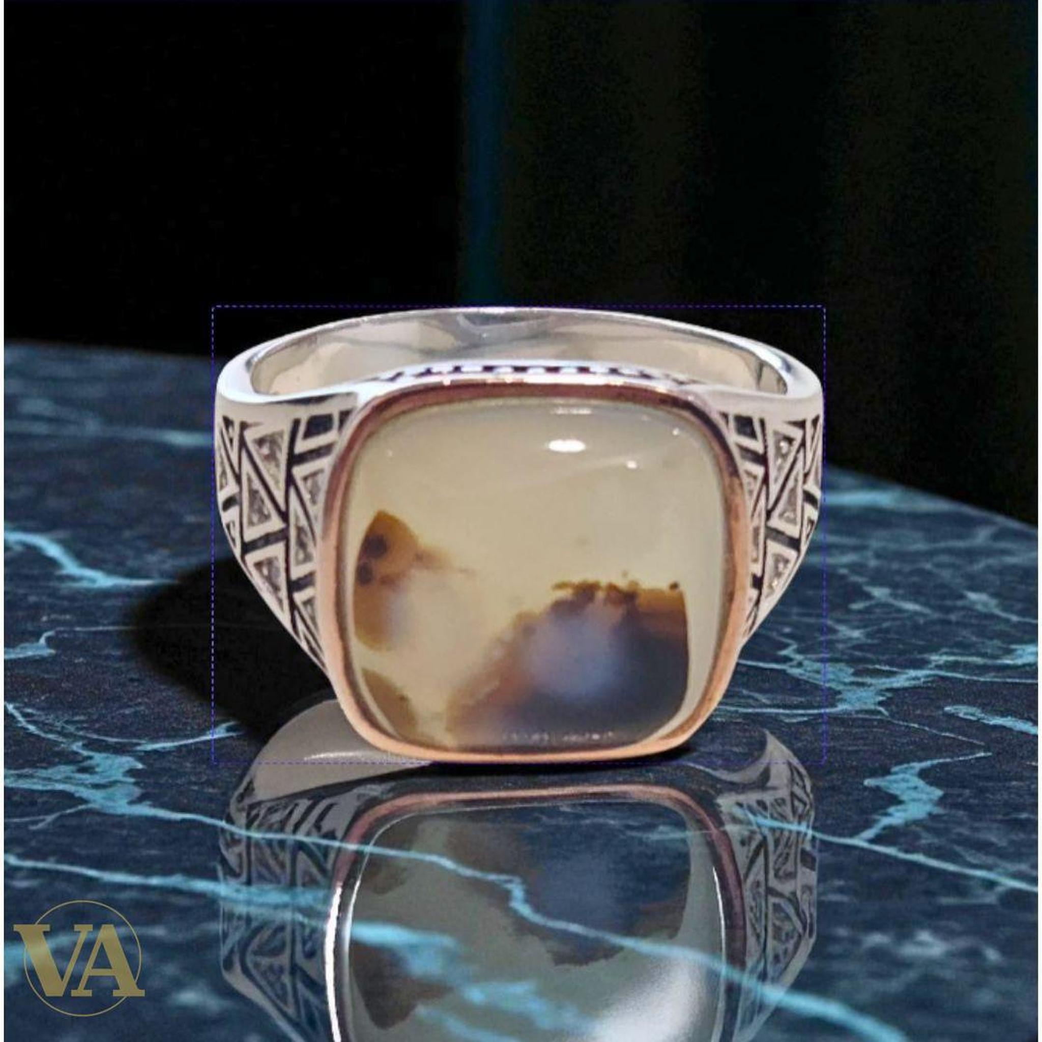 Bague Homme Argent 925 & Agate naturelle | Bijoux Vindicta