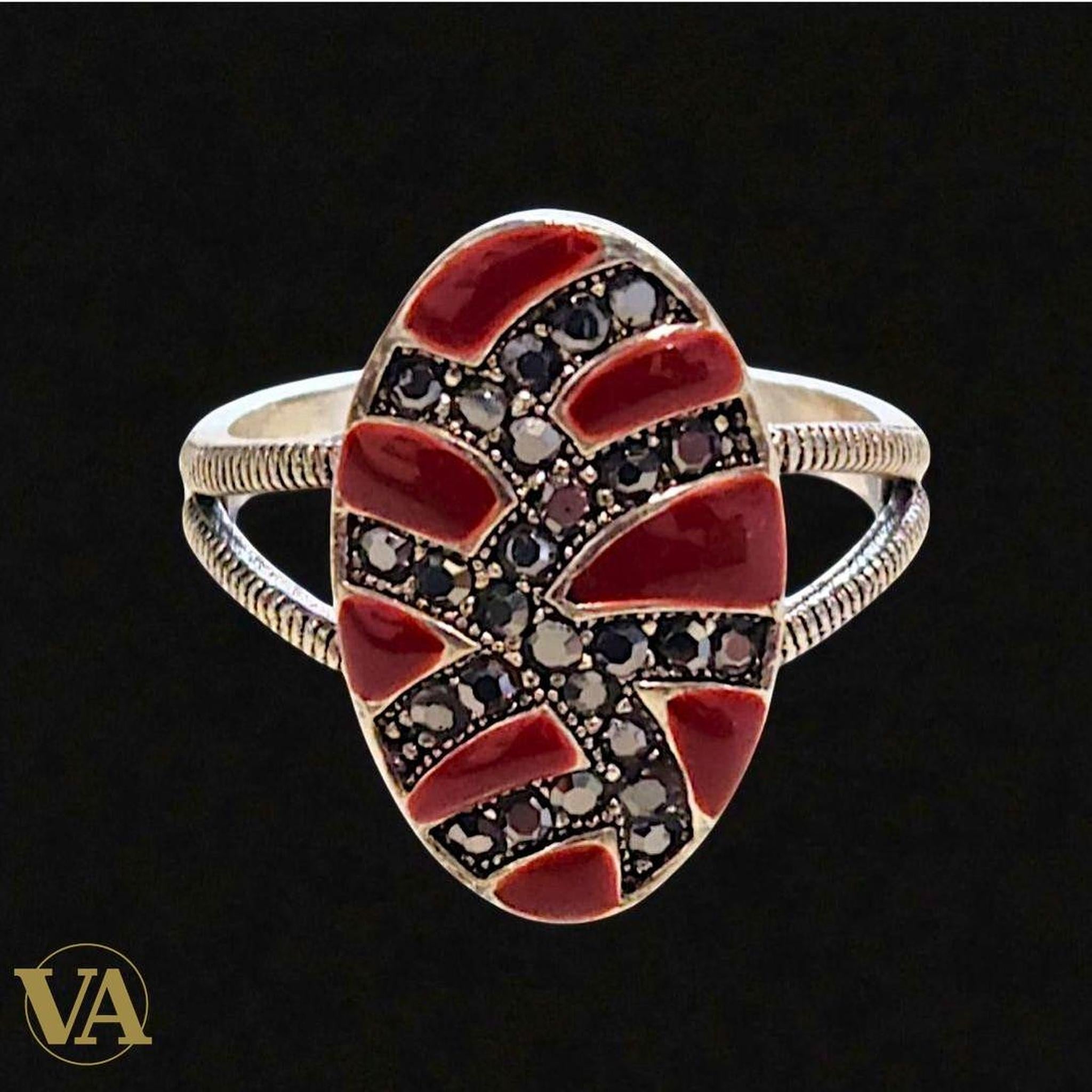 Bague Femme Argent 925 Cornaline & Marcassite | Bijoux Vindicta