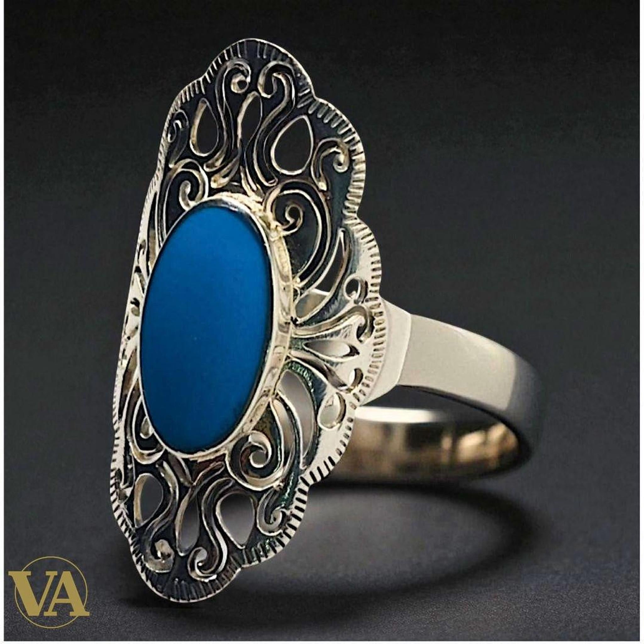 Bague Femme Argent 925 et Turquoise Ovale - Argent 925 - Vindicta