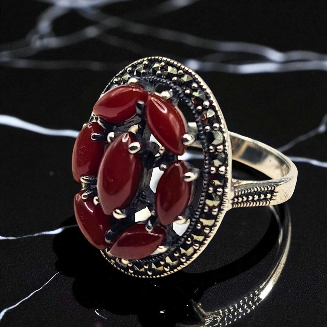 Bague argent 925 cornaline rouge