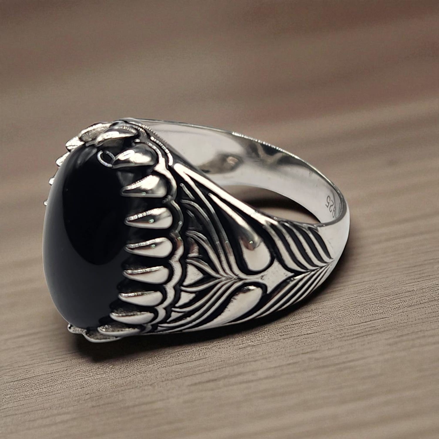 Bague Homme Argent 925 – Pierre Onyx Noire Ovale