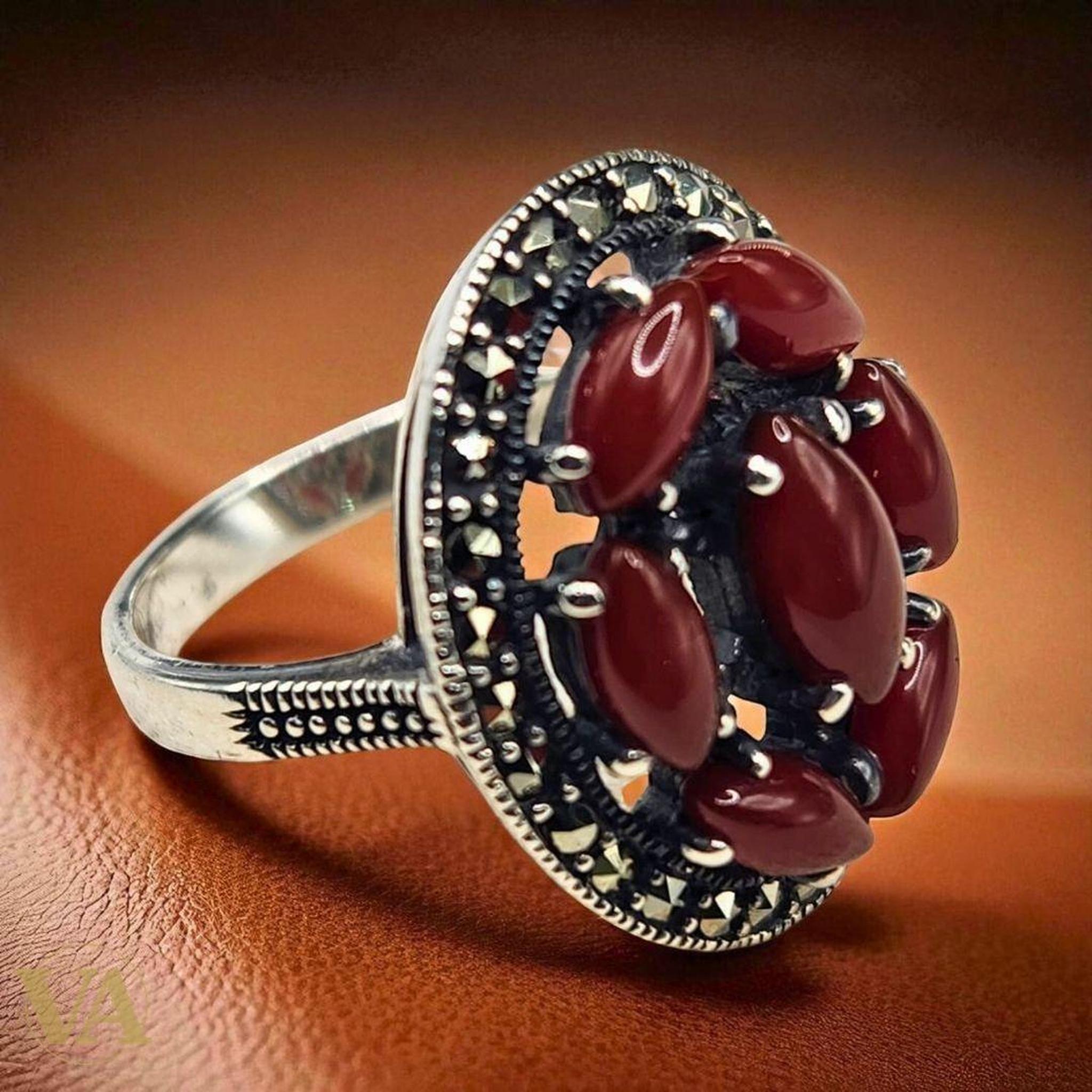 Bague Femme argent 925 cornaline rouge | Bijoux Vindicta