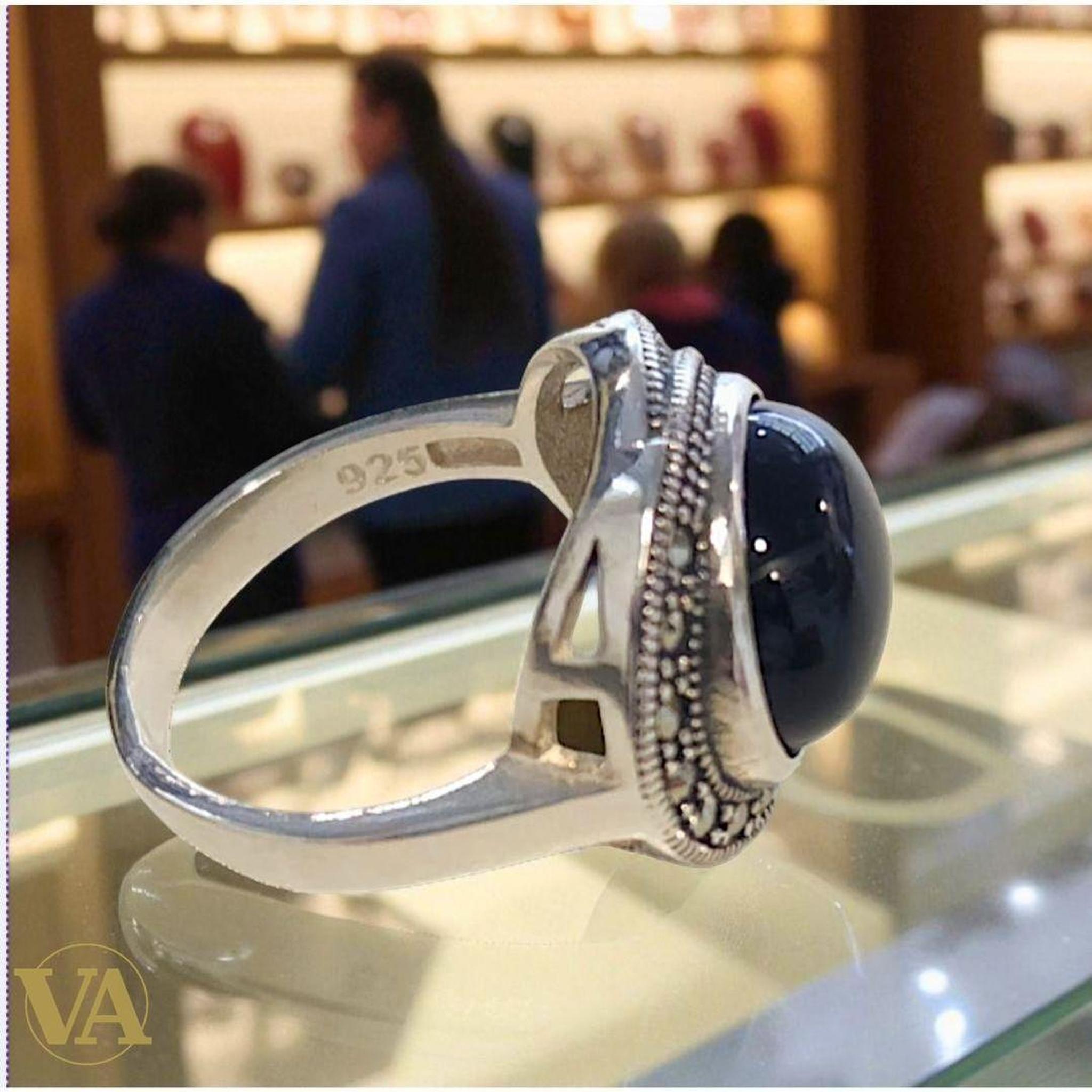 Bague Femme Argent 925 Onyx Noir & Marcassites | Bijoux Vindicta