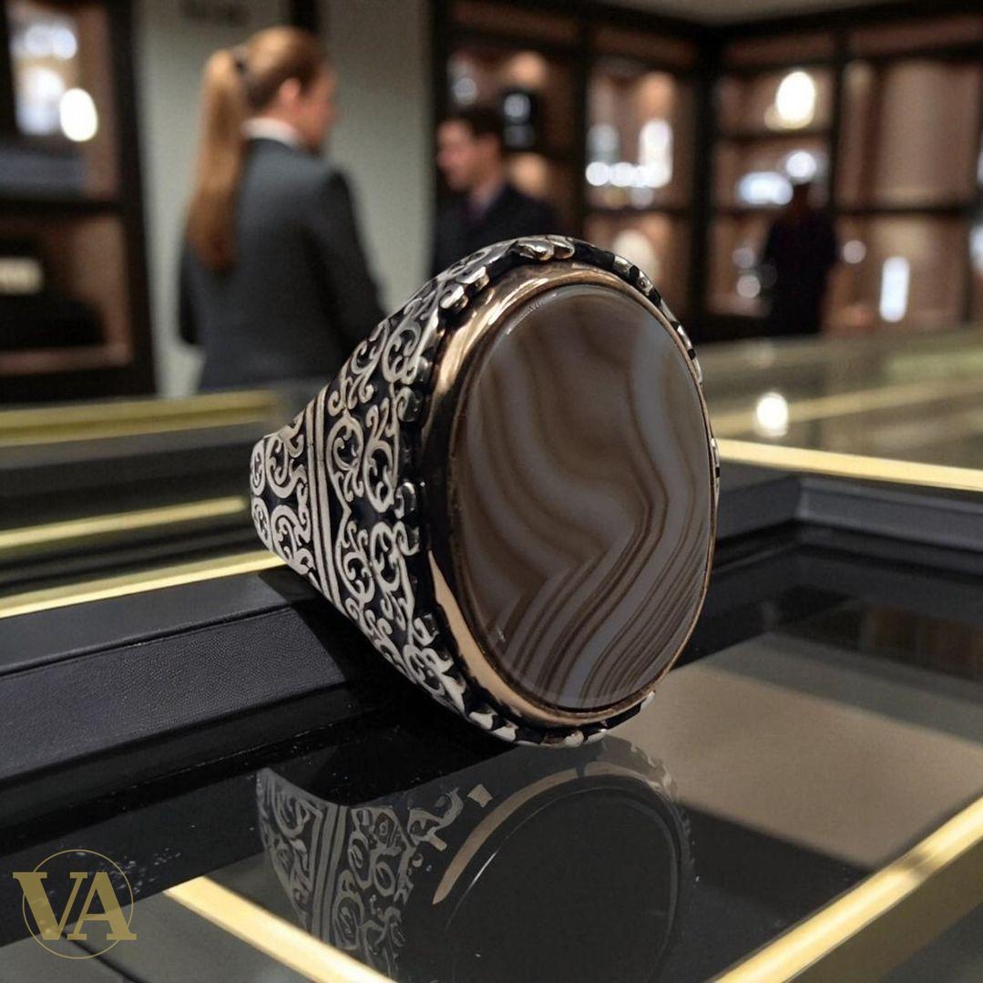 Bague homme argent 925 rotative – Œil de Tigre & Agate