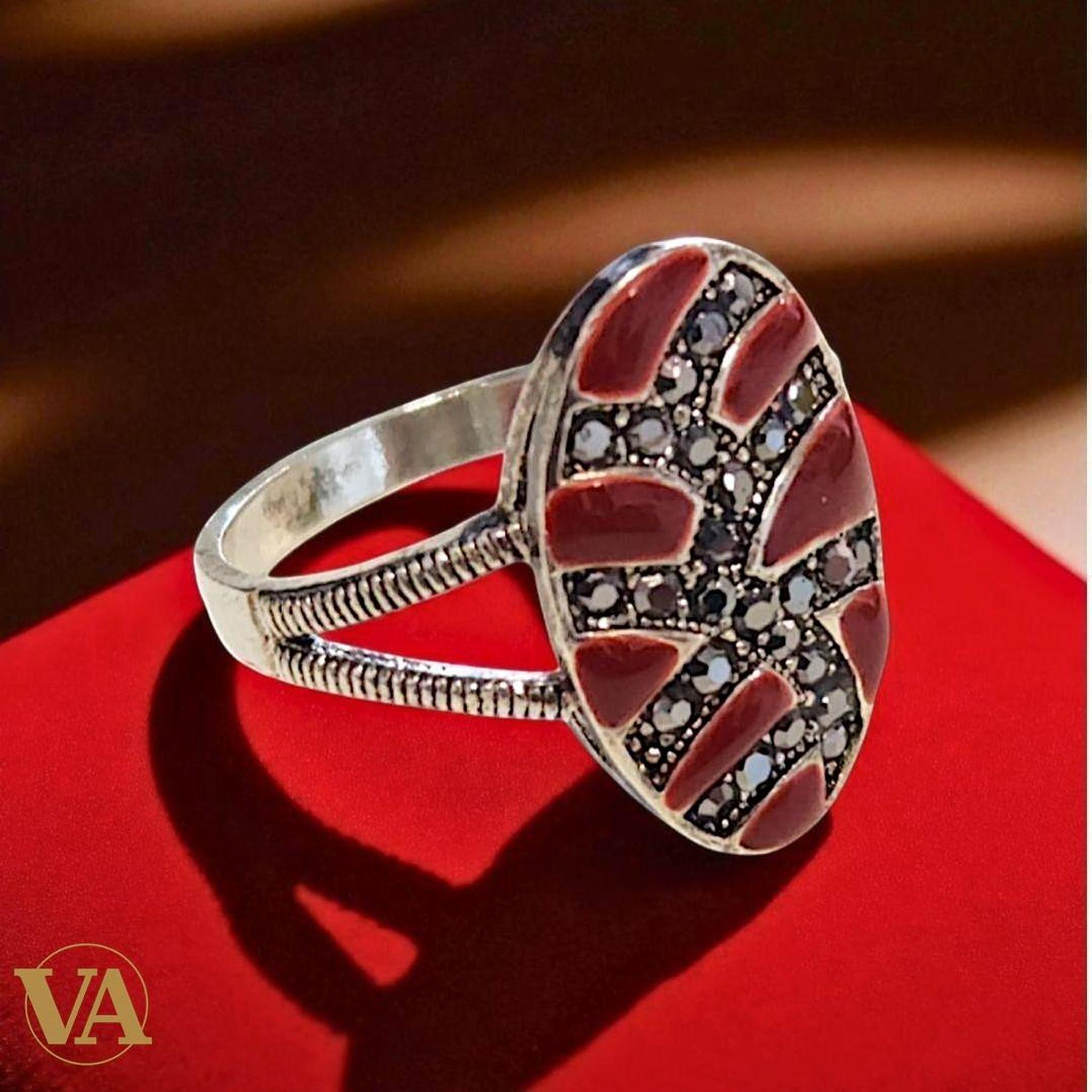 Bague Femme Argent 925 Cornaline & Marcassite | Bijoux Vindicta