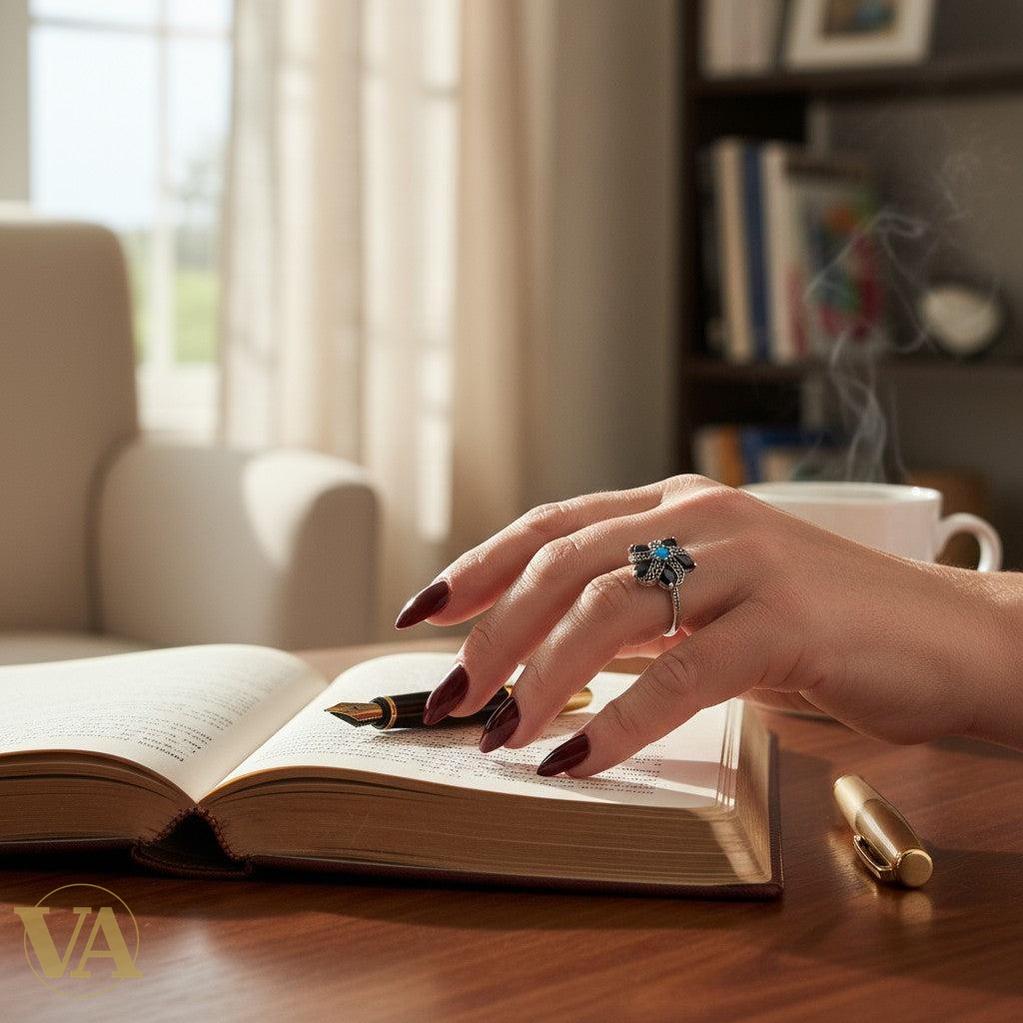 Bague Fleur Argent 925 – Onyx noir & Turquoise