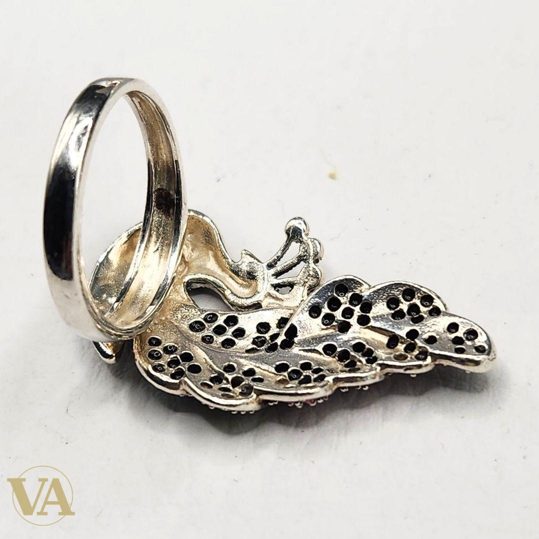 Bague argent 925 paon pierres colorées
