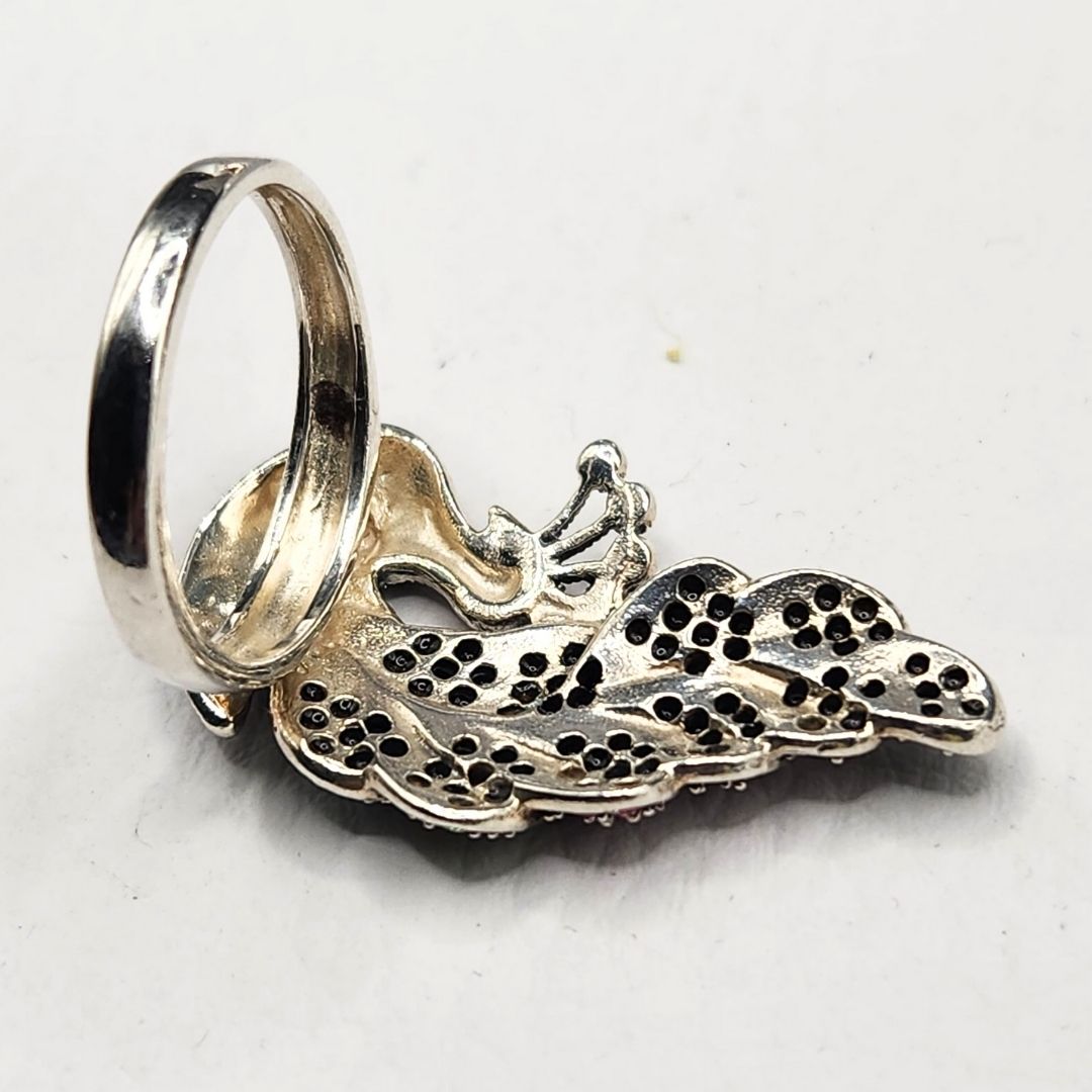 Bague argent 925 paon pierres colorées