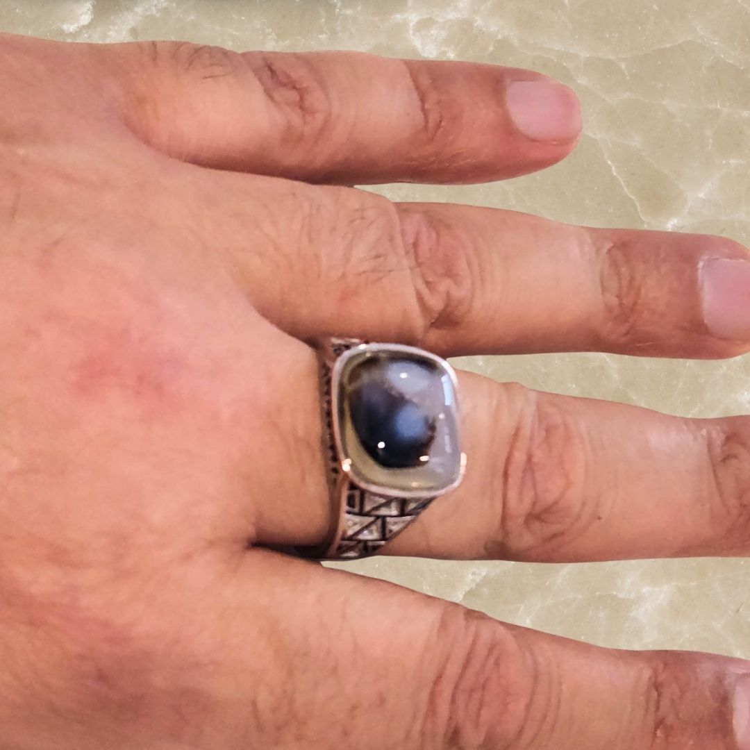 Bague Homme Argent 925 & Agate naturelle