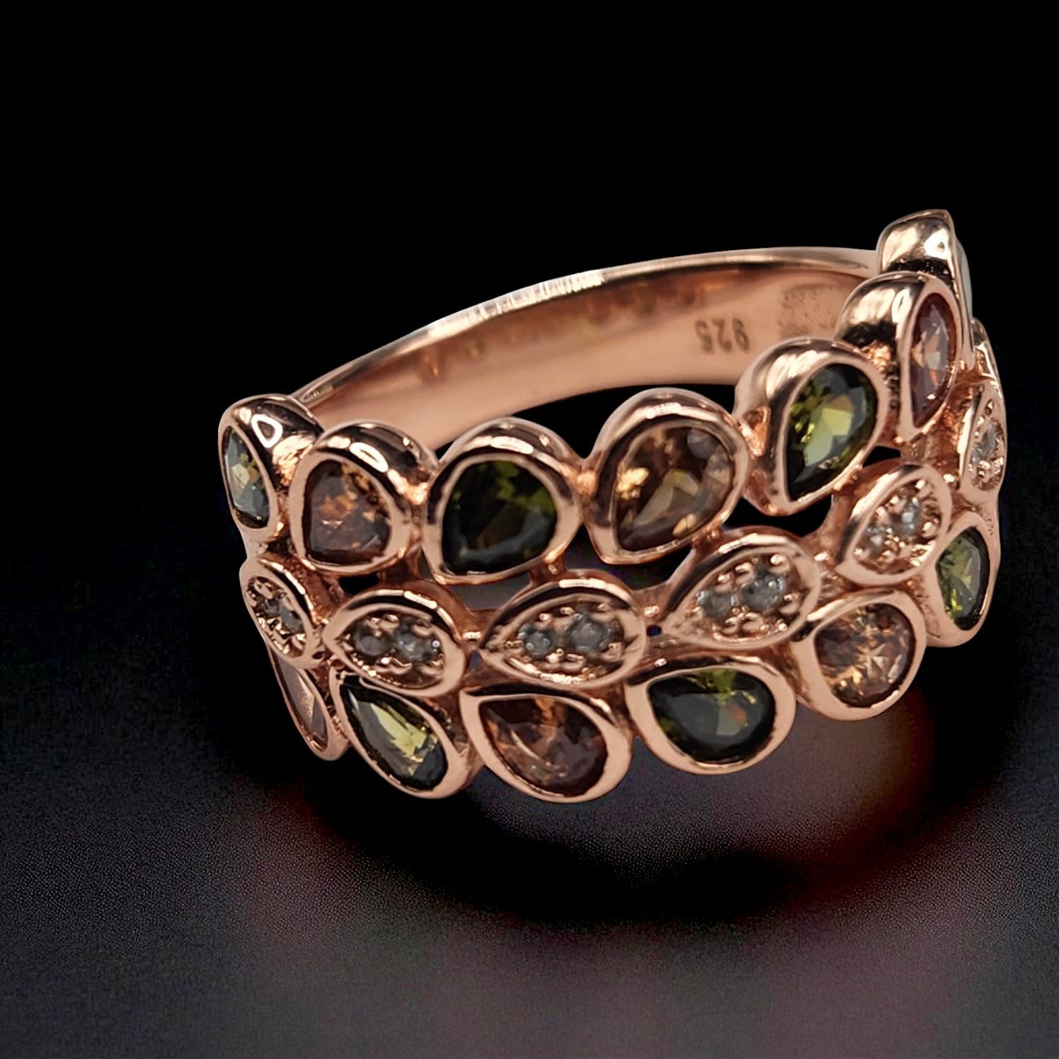 Bague argent 925 multi-gouttes finition rosée