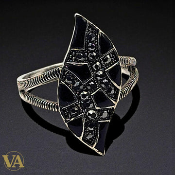 Bague femme argent 925 onyx noir marcassites