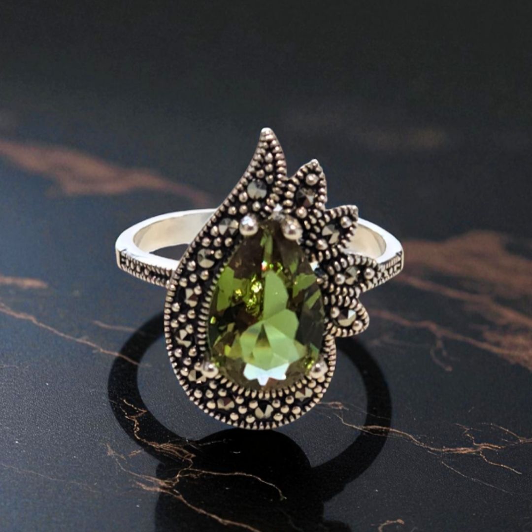 Bague Argent 925 Pierre Verte & Marcassites