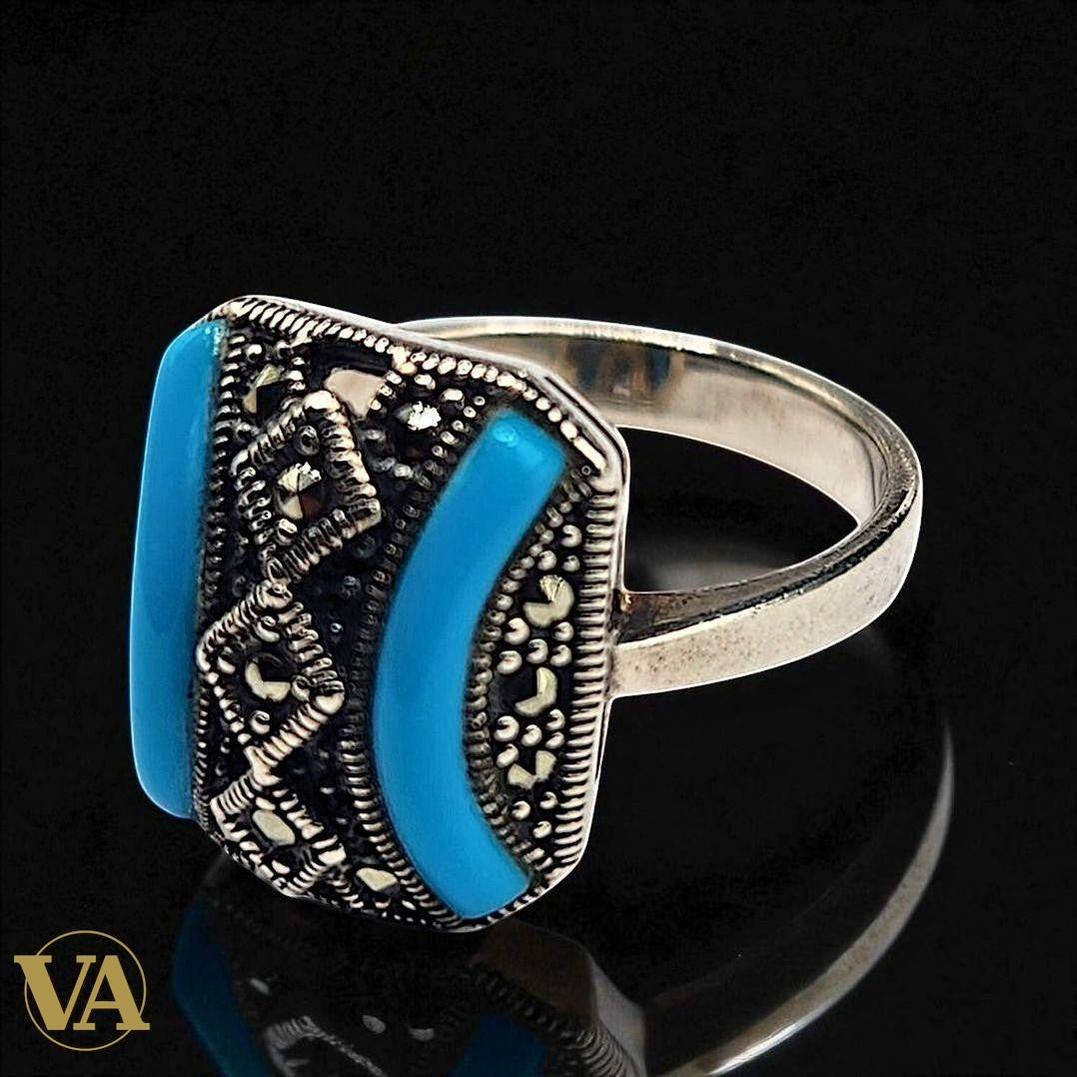 Bague Femme argent 925 turquoise et marcassites | Bijoux Vindicta