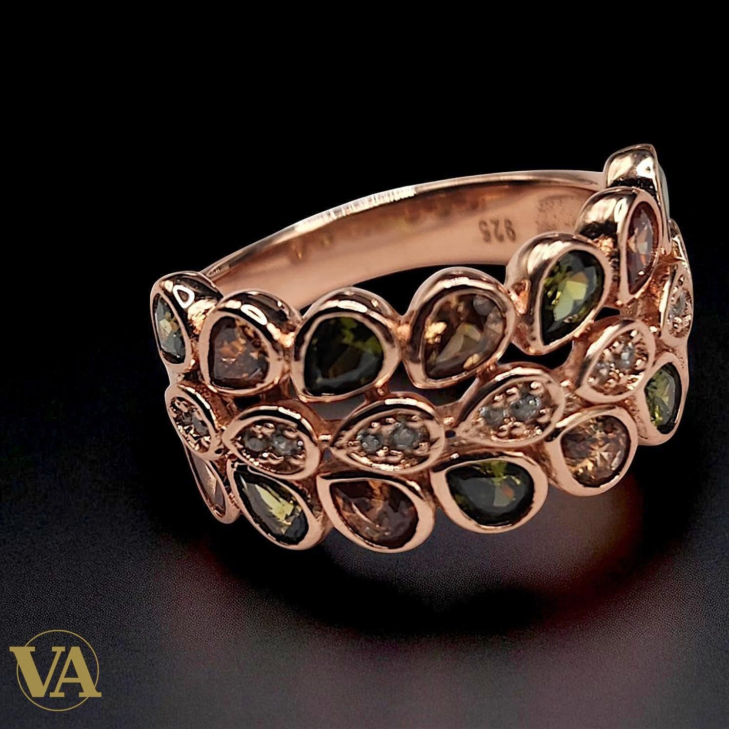 Bague argent 925 multi-gouttes finition rosée