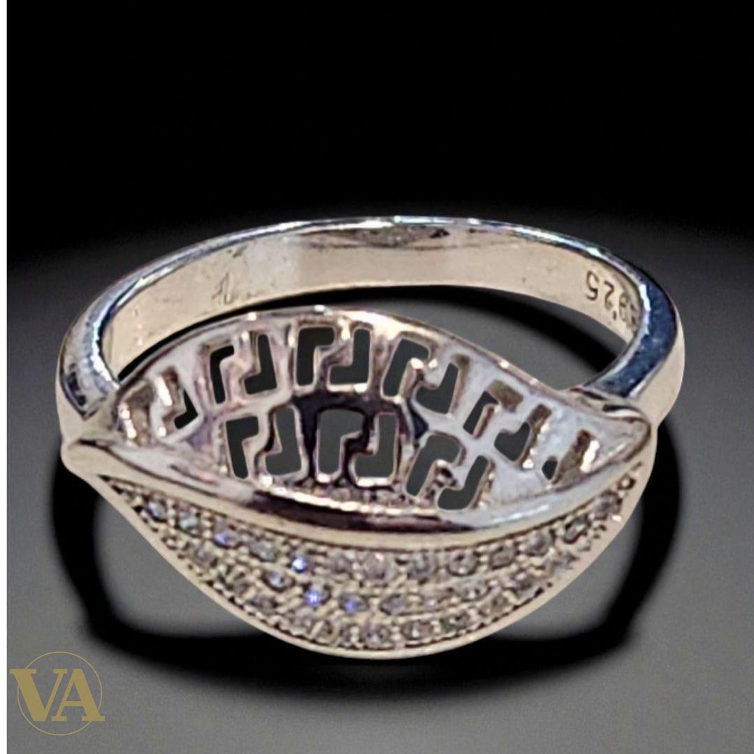 Bague argent 925 feuille ajourée zircons scintillants