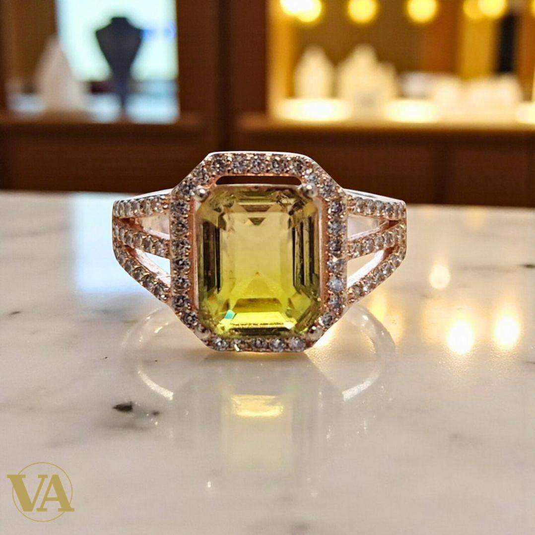 Bague femme argent 925 plaqué or rose – Sultanite taille émeraude et zirconiums | Bijoux Vindicta