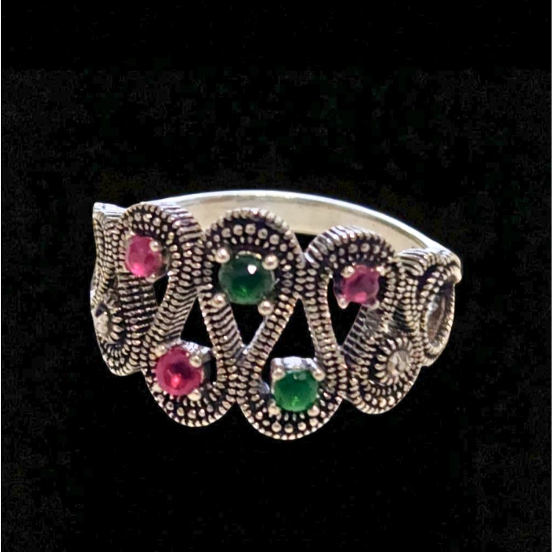 Bague Femme Argent 925 Marcassite & pierres colorées