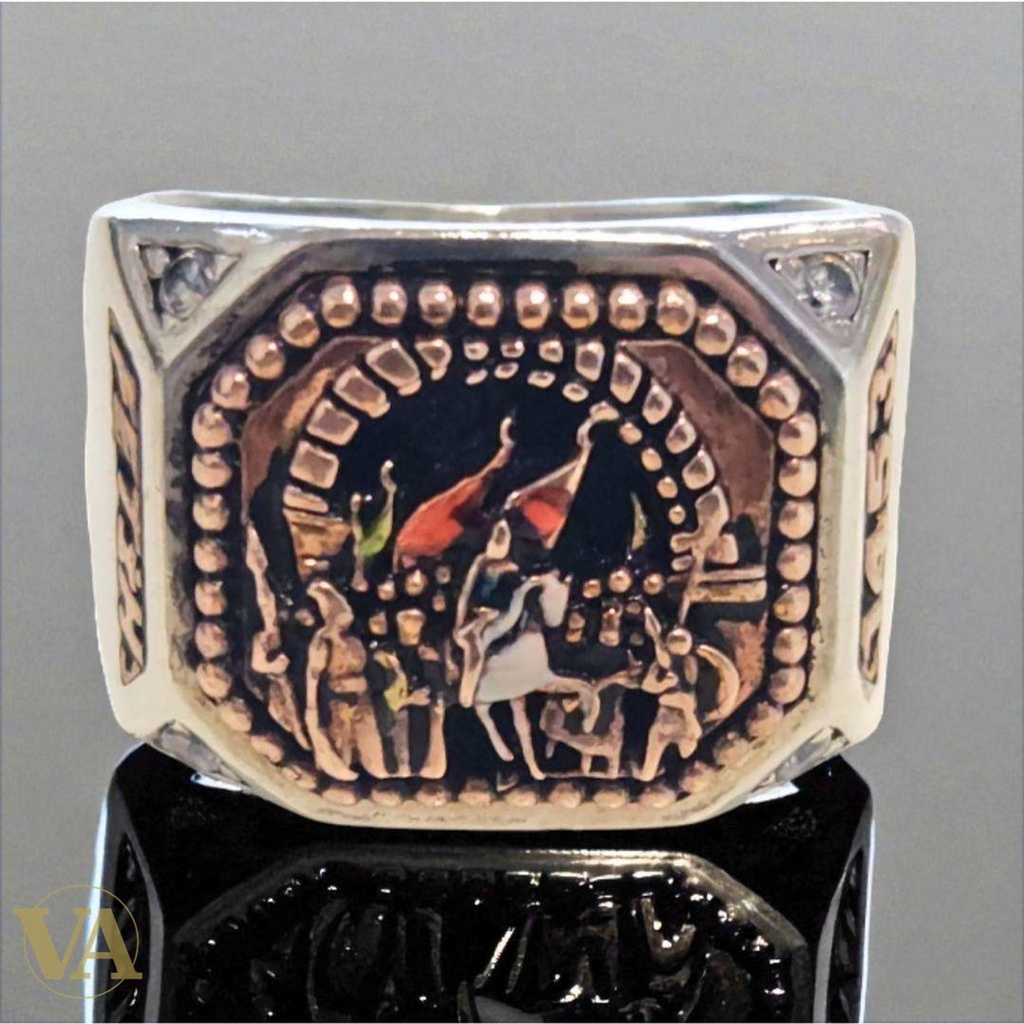 Bague Homme Argent 925 gravée – Scène chevaleresque - Argent 925 - Vindicta