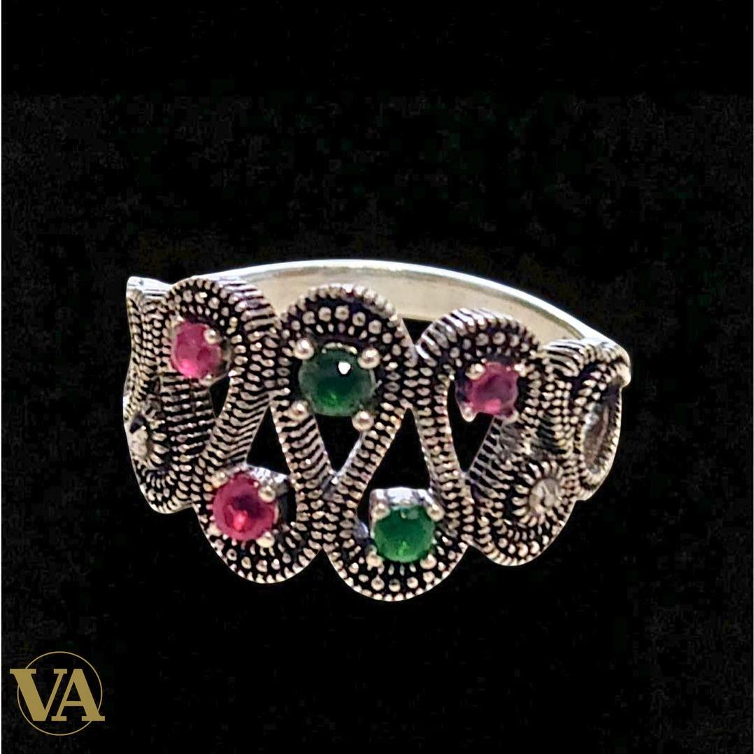 Bague Femme Argent 925 Marcassite & pierres colorées