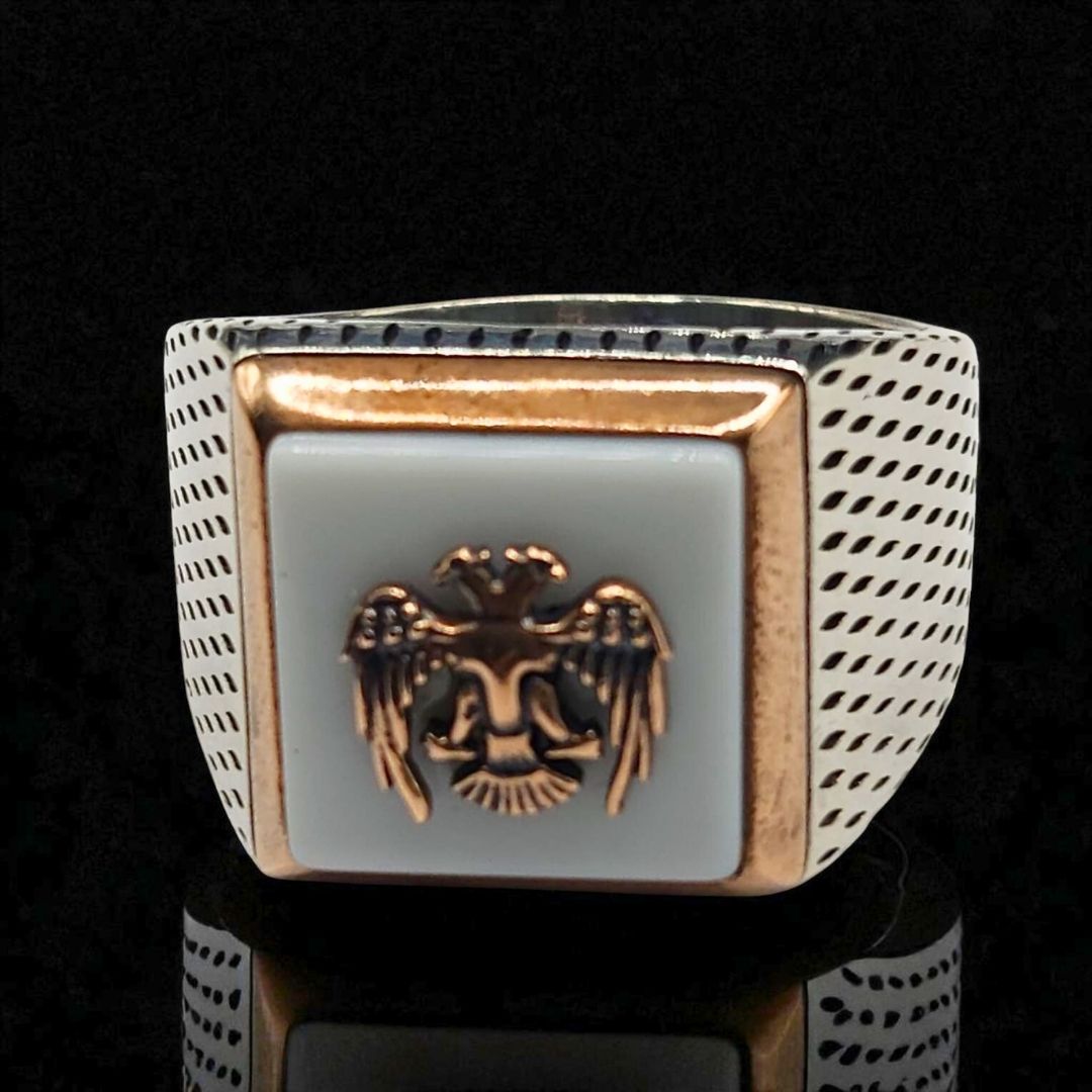 Bague homme argent 925 sceau aigle carré