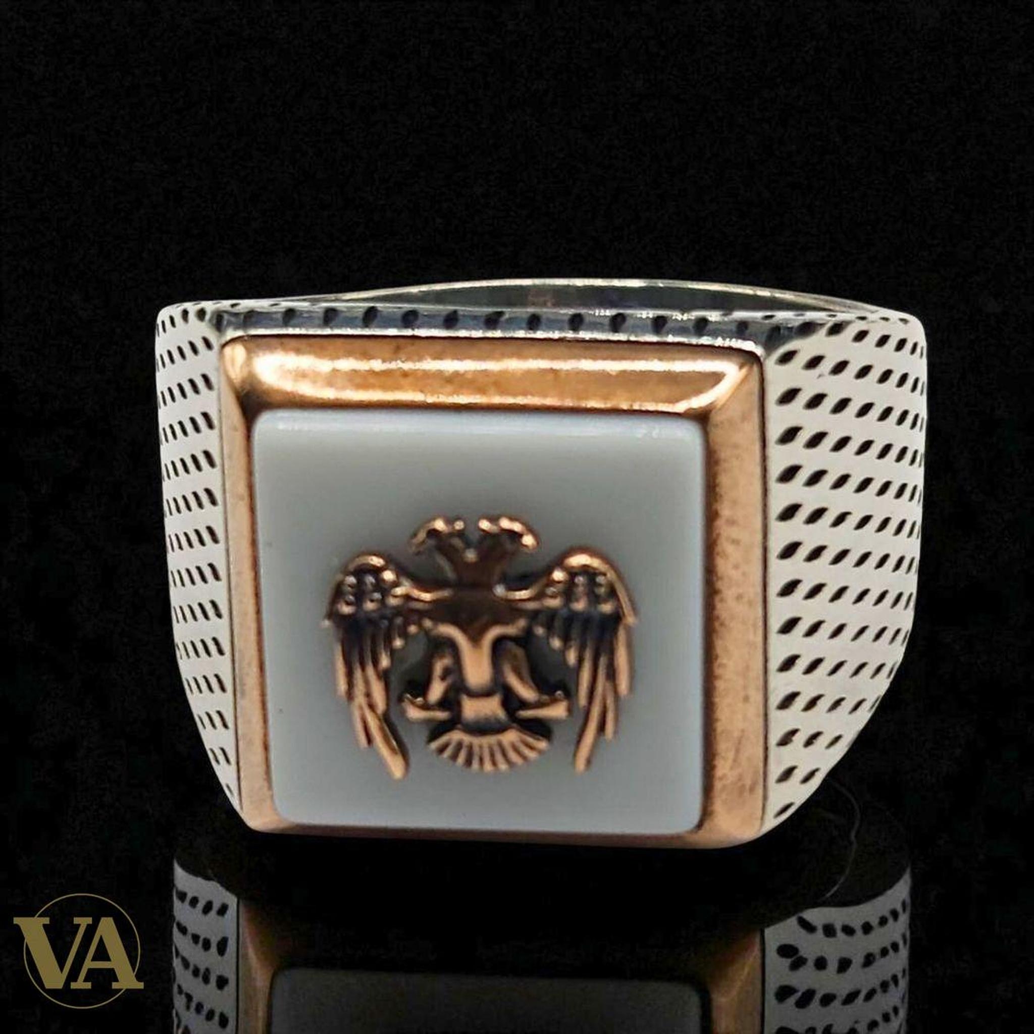 Bague homme argent 925 sceau aigle carré | Bijoux Vindicta
