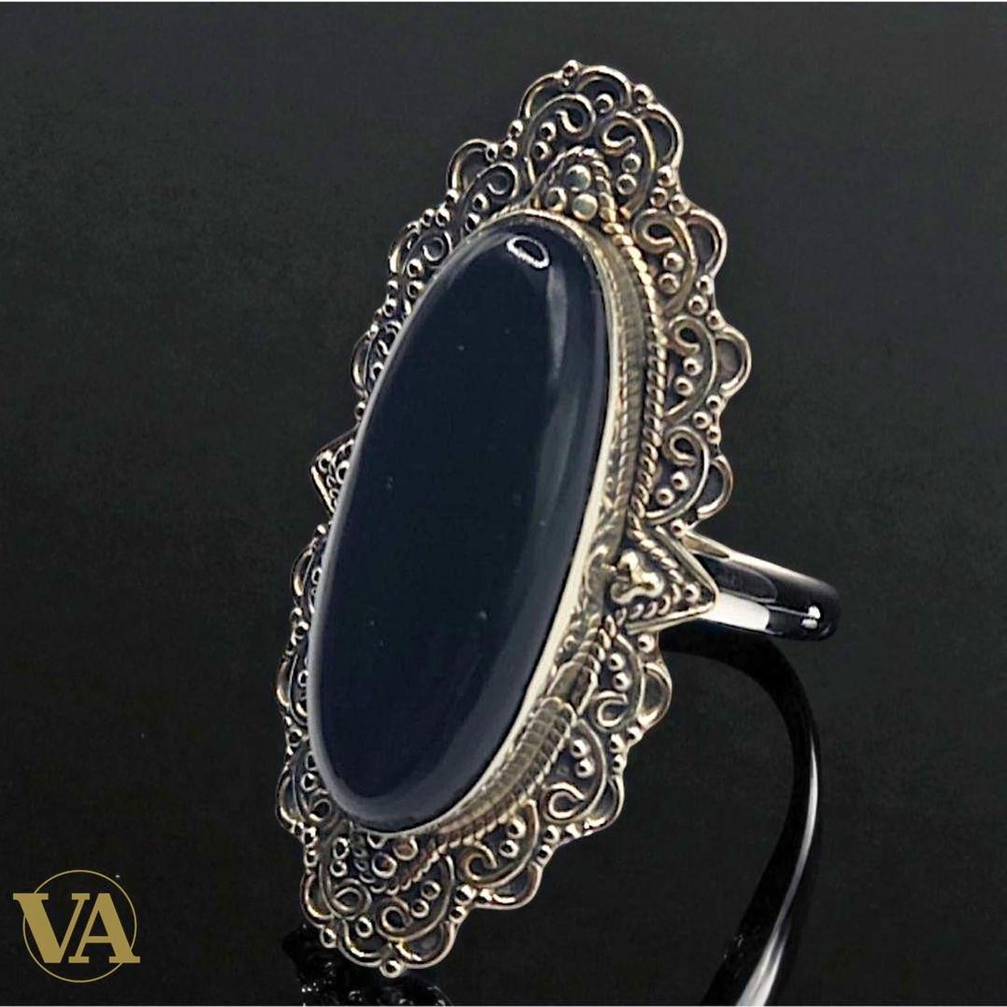 Bague Femme Argent 925 et Onyx Noir Ovale - Argent 925 - Vindicta
