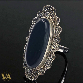 Women's Ring in 925 Sterling Silver and Oval Black Onyx
