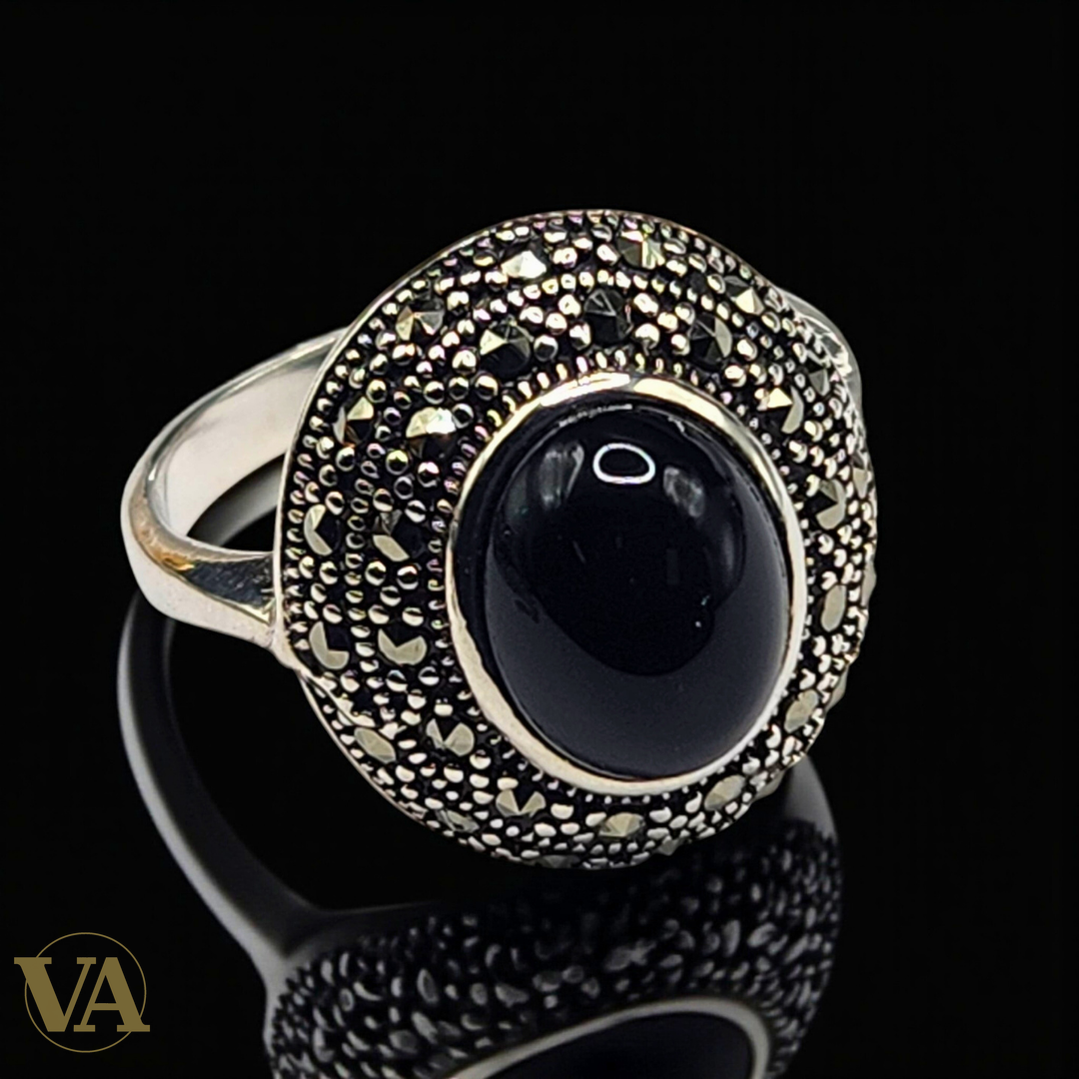 Bague Femme Argent 925 – Onyx noir & Marcassites