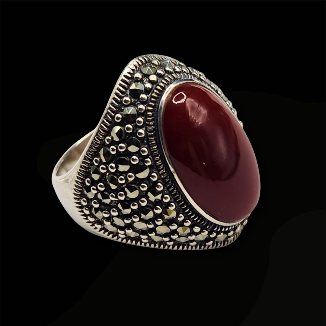 Bague argent 925 T56 cabochon cornaline