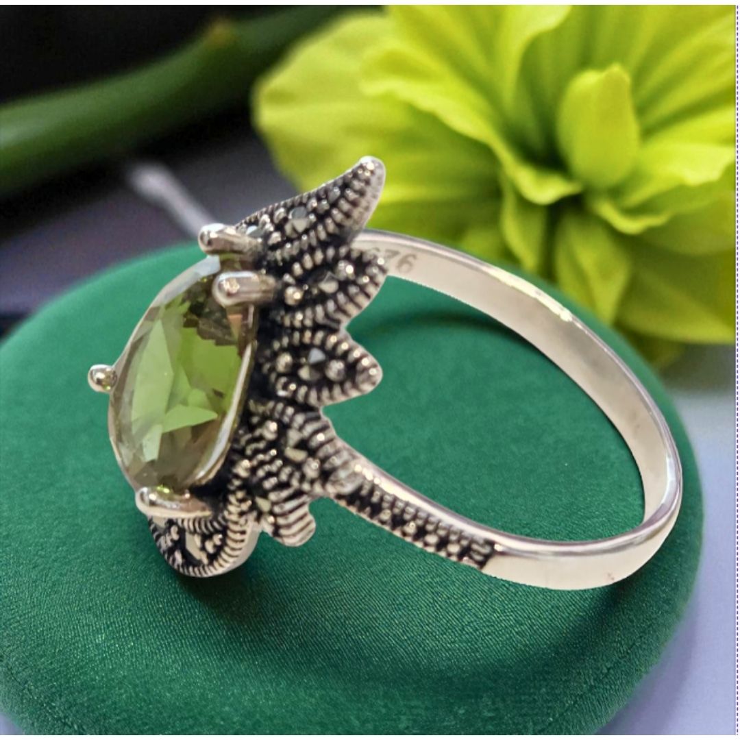 Bague Argent 925 Pierre Verte & Marcassites