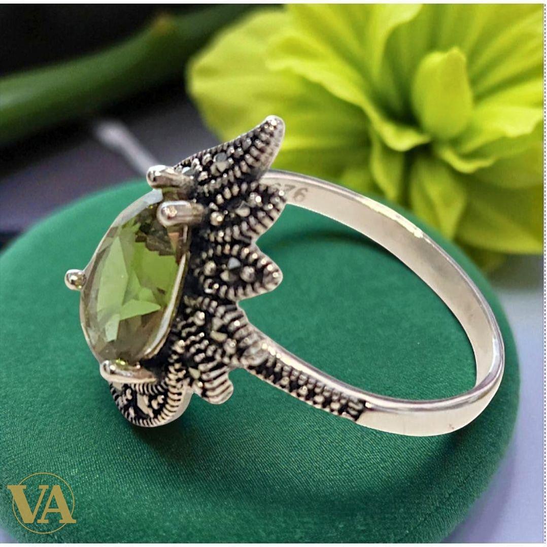 Bague Femme Argent 925 & Sultanite Goutte – Sertie de Marcassites